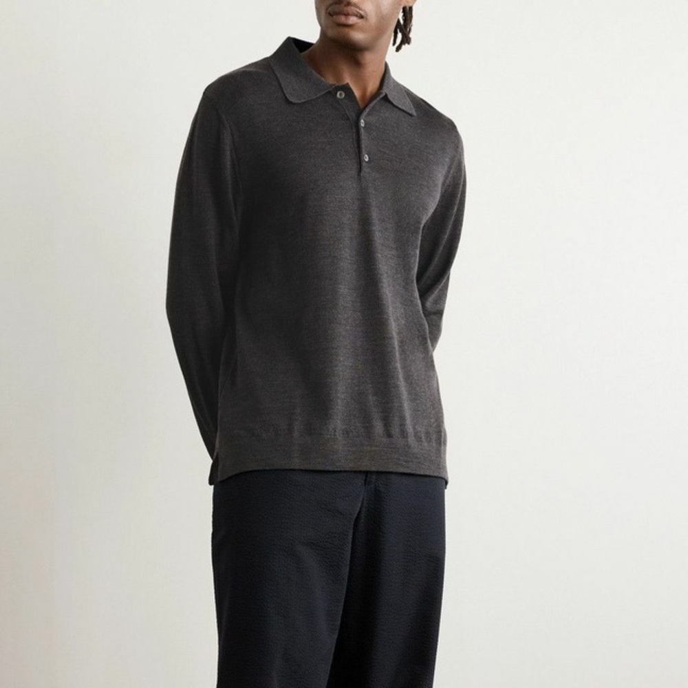 Officine Générale Brutus Men's Wool Grey Polo Long Sleeve Sweater